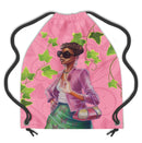 GREEN AND PINK DRAWSTRING BACKPACK
