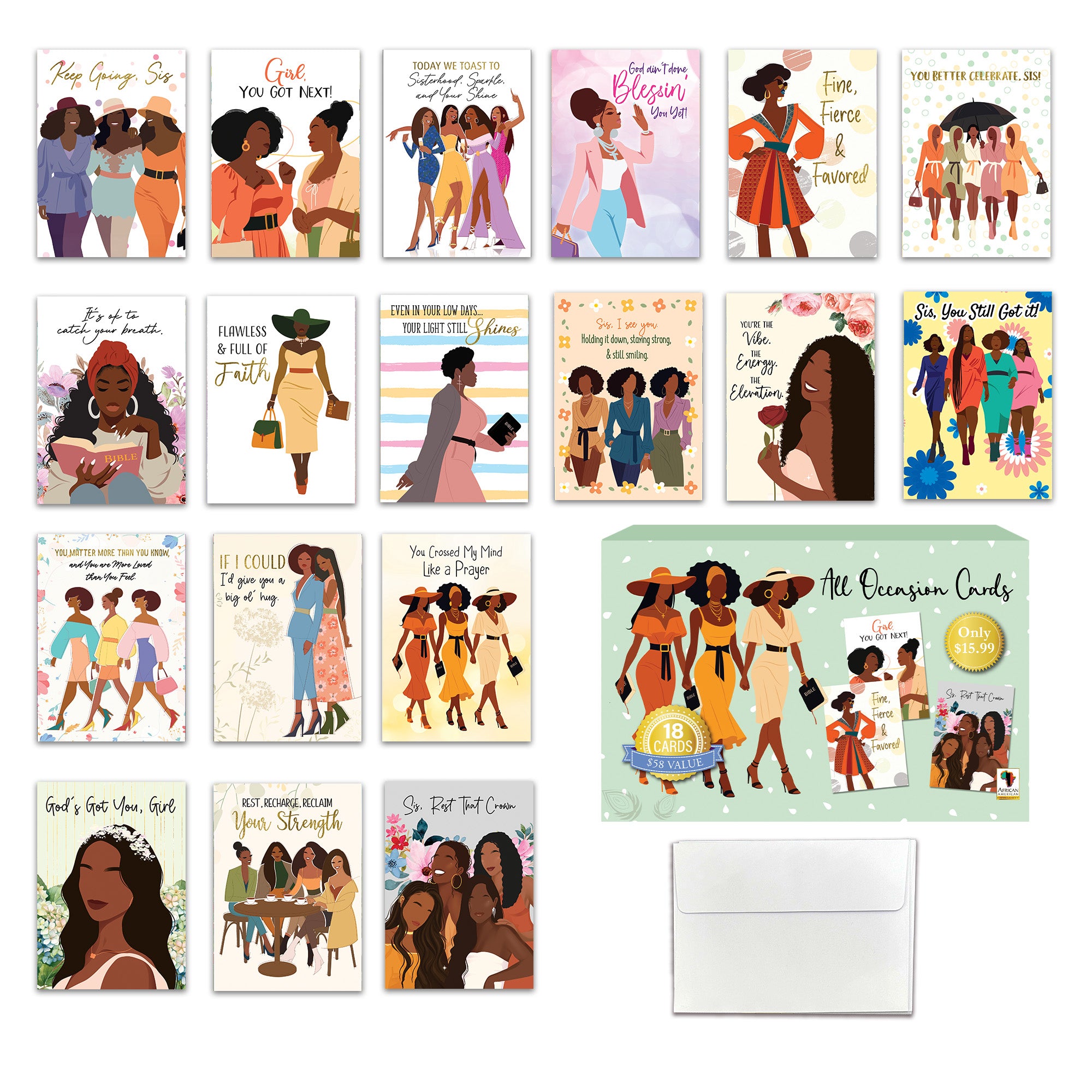 All Occasion Assortment 860 - Set of 18 African American Greeting Cards with Envelopes