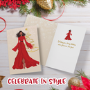 RED DRESS GLAMOROUS CHRISTMAS CARD