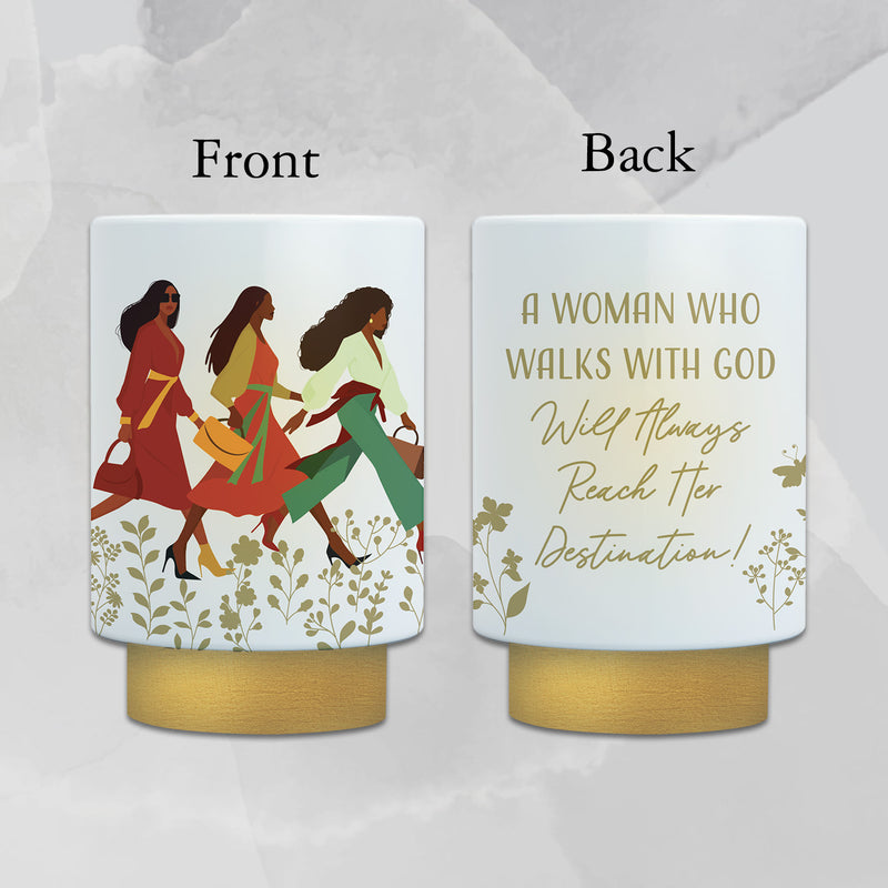 African American Expressions LED Flameless Candle – Christian Inspirational Battery Operated Candle with Uplifting Art – Spiritual & Religious Home Décor for Black Women – Woman with God