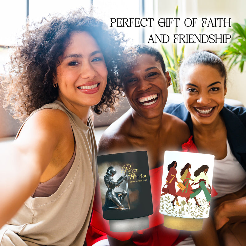 African American Expressions LED Flameless Candle – Christian Inspirational Battery Operated Candle with Uplifting Art – Spiritual & Religious Home Décor for Black Women - Prayer Warrior