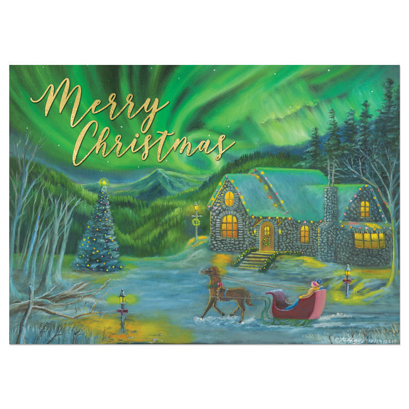 COTTAGE WITH SLEIGH CHRISTMAS CARD