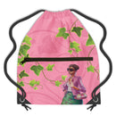 GREEN AND PINK DRAWSTRING BACKPACK