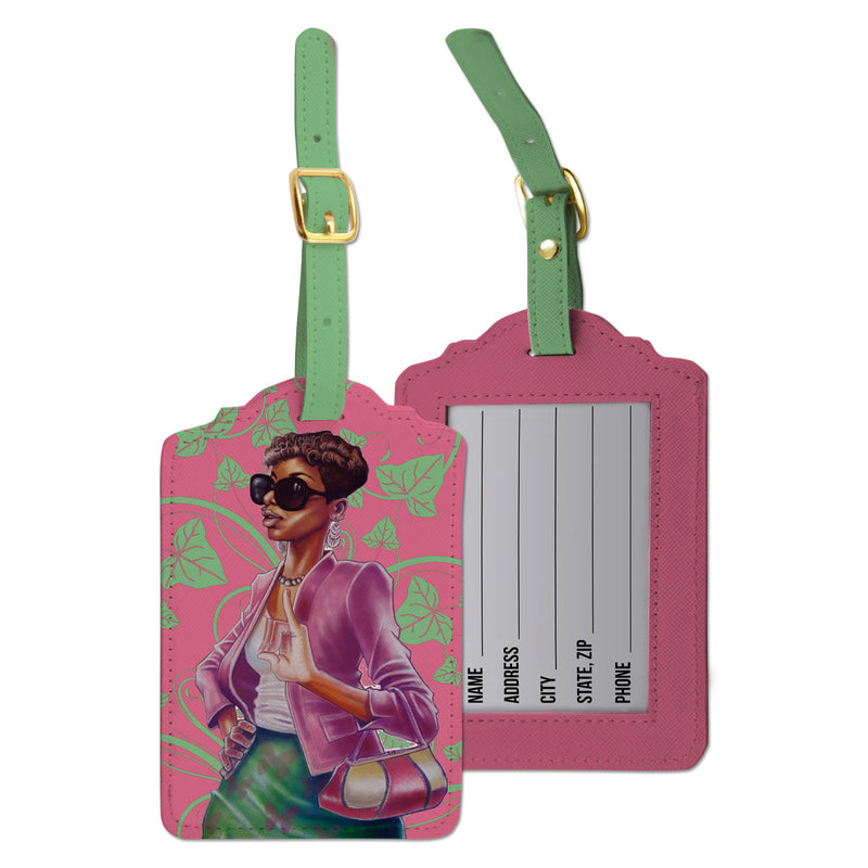 PINK AND GREEN LUGGAGE TAG SET