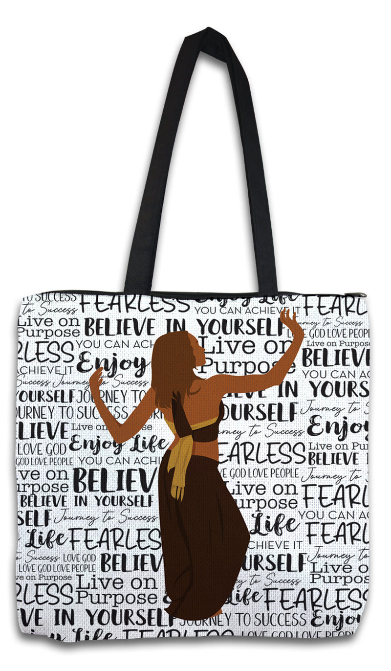 BELIEVE WOVEN TOTE BAG